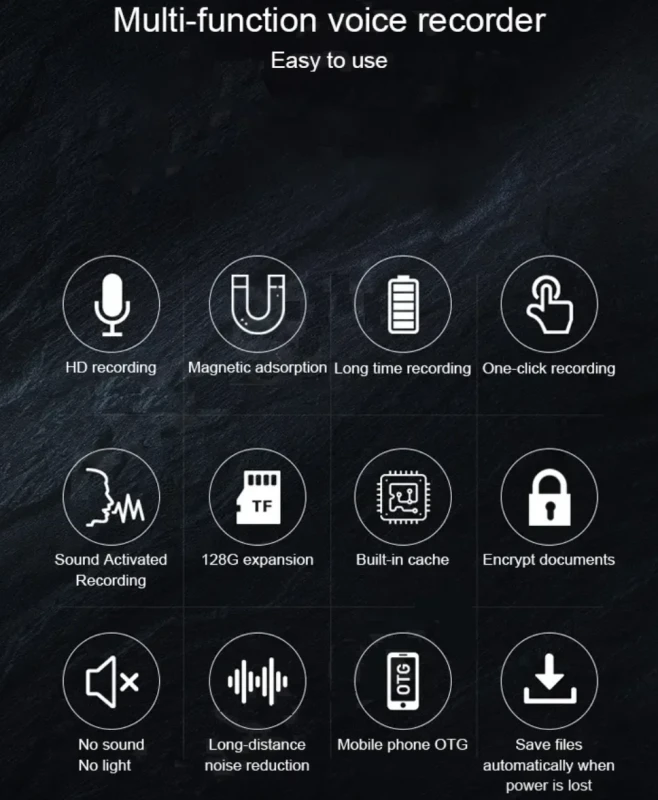 Voice recorder - mp3 speler met magnetische behuizing  en clip- 20 dagen continue opnemen!