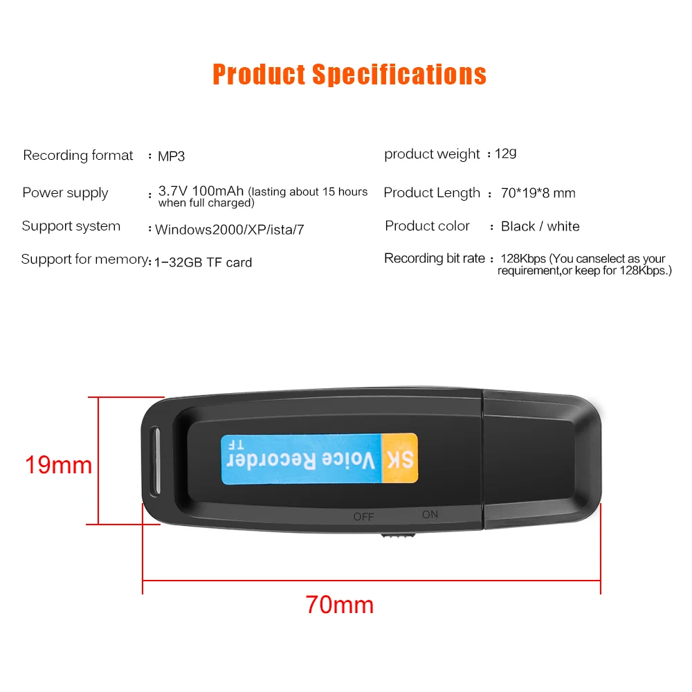 usb stick Voice recorder zwart