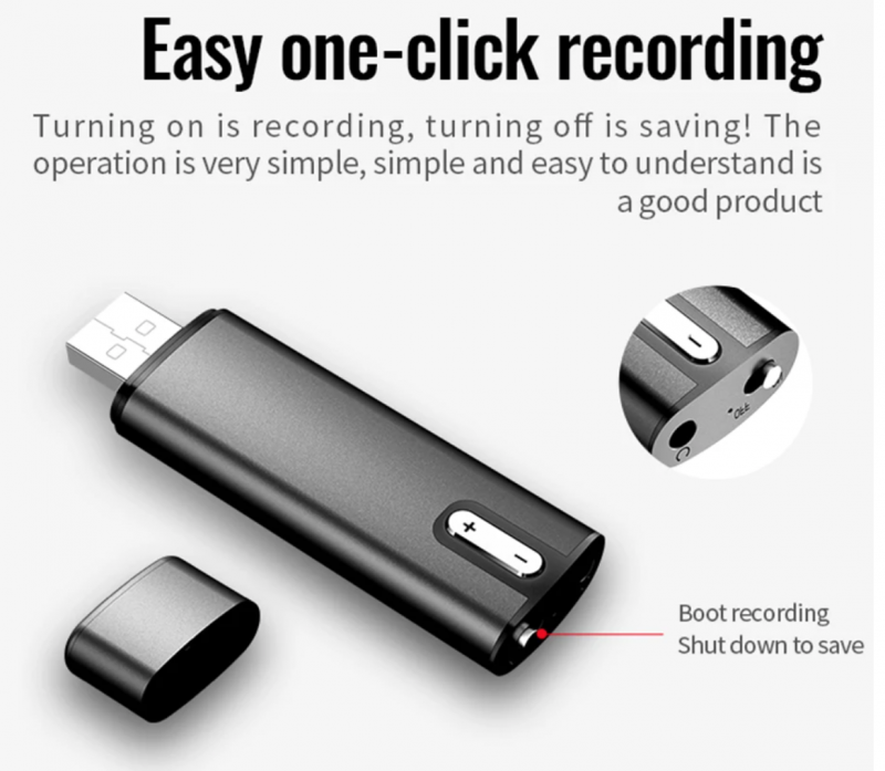 8GB voice recorder  usb stick - 38 uur opnemen - magnetisch - verwijderbare clip