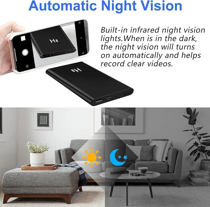 Spy camera powerbank met bewegingsdetectie en nachtvisie