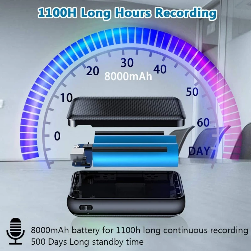 16GB voice recorder power bank mp3 speler - 1100 uur continue opnemen